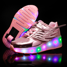Розовые золотые Детские светящиеся кроссовки, детская обувь для роликовых коньков, детская обувь со светодиодной подсветкой, кроссовки с колесами для девочек и мальчиков, 2020 2024 - купить недорого
