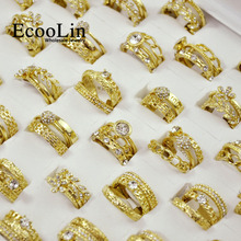 Conjunto de anillos de circonia chapada en oro para mujer, set de 5 unidades de anillos de zirconia 3 en 1, venta al por mayor, lote de joyería, envío gratis, LR4038 2023 - compra barato