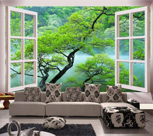 Beibehang-mural grande 3D personalizado, espacio de expansión, sala de estar, Fondo de TV, papel de pared, ventana falsa, paisaje, árbol grande, papel tapiz 3d 2024 - compra barato