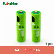 4 шт. оригинальный бренд Soshine USB AA 1000 мАч NiMH аккумуляторная батарея со встроенным портом Micro USB 2 способа зарядки 2024 - купить недорого