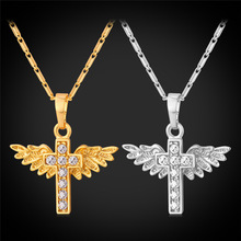 Angel Wing Necklace For Women Men Gold Color Fashion Jewelry Vintage Cross Necklaces & Pendants P1106 2024 - buy cheap