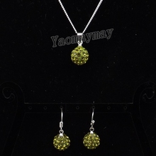 Olive Green Disco Ball Pendant Earrings And Necklace Crystal Jewellery Set 10 Sets Wholesale 2024 - buy cheap