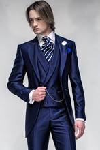 Recién llegado novio esmoquin azul marino traje para padrinos de boda solapa boda/trajes de cena padrino de boda (chaqueta + Pantalones + corbata + chaleco) B365 2024 - compra barato