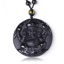 Jewelry Natural Black Obsidian Ganesh Elephant Pendants Necklace Fashion Women Men's Amulet Lucky Pendants With Chain 2018 New 2024 - buy cheap