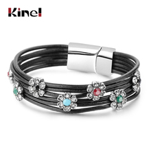 Kinel 2021 New Vintage Flower Leather Charms Bracelets For Women Men Multiple Layers Magnetic Wrap Bracelets Fashion Jewelry 2024 - buy cheap