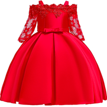 Lace Flower Off Shoulder Girls Dress Baby Girl Birthday Princess Dress Kids Dresses for Girls Silk Bow Wedding/Christmas vestido 2024 - buy cheap