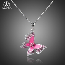 AZORA Sparkling White Gold Color Stellux Austrian Crystal Pink Butterfly Pendant Necklace TN0066 2024 - buy cheap