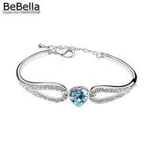 Женский Браслет-манжета BeBella heart wing с элементами Swarovski, модное ювелирное изделие с кристаллами, подарок на день рождения 2024 - купить недорого