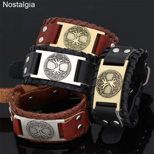 Nostalgia nórdico Vikingo, mundo joyería, árbol de la vida de puños de piel Wicca pulsera vikingos accesorios Odin amuletos, talismanes 2024 - compra barato