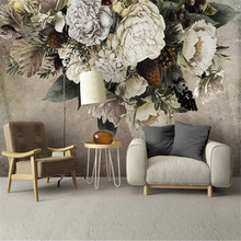 Modern hand-painted floral TV background wall professional production mural, wallpaper wholesale, custom poster photo wall 2024 - buy cheap