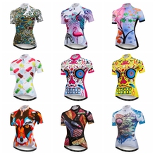 Camiseta de manga corta de ciclismo para mujer, Maillot de equipo profesional para bicicleta de montaña y carretera, Camiseta deportiva de calavera roja, 2019 2024 - compra barato