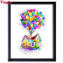 Full drill square round diamond embroidery watercolor castle balloon 3d cross stitch diamond mosaic picture of rhinestones 2024 - buy cheap