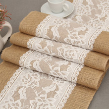 30*275cm Burlap Lace Hessian Table Runner with White lace,  Natural Jute for Wedding Party Decoration  AA8064 2024 - buy cheap