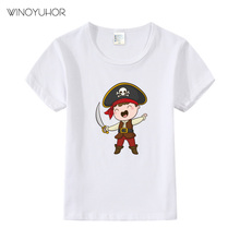 Camiseta con estampado de dibujos animados de piratas para niños, ropa de algodón de manga corta para niños de 2 a 9 años, de verano 2024 - compra barato