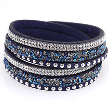 Miasol Double Wrap Velvet Leather 3 Rows Bracelet With Full Pave Crystal And Silver Rivet Crystal Girls Bracelets Bracciale 2024 - buy cheap
