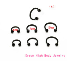 Black Horseshoe 316L Surgical Steel Nostril Nose Ring circular piercing ball Body Jewelry Rings CBR ring earring16G 6MM 8MM 10MM 2024 - buy cheap