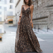 Bkld sexy leopardo vestido de impressão roupas femininas 2019 maxi longo vestido de verão elegante cinta de espaguete com decote em v noite clube vestidos 2024 - compre barato