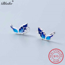 Blaike Cute Blue Butterfly Stud Earrings For Women Real 925 Sterling Silver Double Earrings Female Wedding Studs Girls Jewelry 2024 - buy cheap