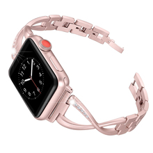 Pulseira de aço inoxidável para apple watch band 42mm/38mm metal + diamantes pulseira iwatch série 3 4 5 se 6 banda 44mm/40mm 2024 - compre barato