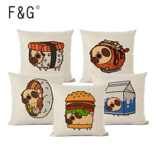 Pug Dog Cushion Cover Fashion Pillow Lovely Burger Sushi Milk Pattern Decorated Cotton Linen Pillow Cover Car Sofa Pillow Cover 2024 - buy cheap