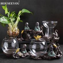 Creative Purple Sand Glass Hydroponic Flower Pot Vases Green Planter Tray Succulents Plants Desktop Monk Buddha Zen Decorations 2024 - buy cheap