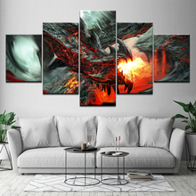 Póster HD de 5 paneles con estampado de dragón de fuego, pintura para decoración de pared del hogar, imagen artística sobre lienzo para cuadro moldular para salón 2024 - compra barato