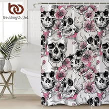 BeddingOutlet Sugar Skull Shower Curtain Pink Floral Bathroom Cherry Blossoms Waterproof Bath Curtain With Hooks for Woman 2024 - buy cheap