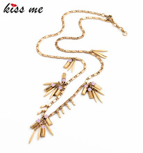 Women Retro Fashion Jewelry KISS ME Antique Gold Color Leaves Tassel Necklace Long Chain Joyas Accessories 2024 - buy cheap