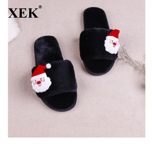 XEK Spring and Autumn Winter Home Plush Slippers Women Cute Home Santa Cartoon Animal Cotton Woman Slippers Wyq233 2024 - buy cheap