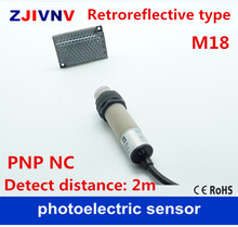 M18 sensor fotoelétrico com 3 linhas, tipo retroreflexivo, pnp, sensor infravermelho, abre normalmente, distância do interruptor óptico de 2m