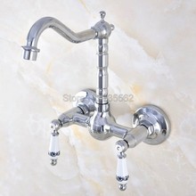 Polished Chrome Brass wall mounted Double Handle Swivel Bathroom Basin Faucet Vanity Sink Mixer Tap  lnf570 2024 - buy cheap