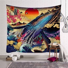 Japonês psicodélico ukiyo-e tapeçaria de parede pendurado fazenda dormitório decoração colorida tapeçaria de parede de peixe fina toalha de praia colcha 2024 - compre barato