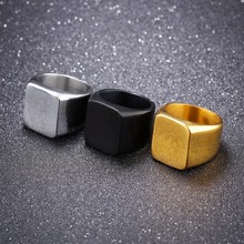 Free Custom Engraving Square Face Men's Plain Statement Rings in Stainless Steel - Silver, Gold, Black 2024 - buy cheap