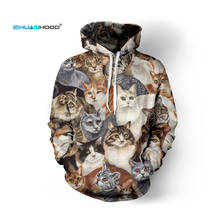 EHUANHOOD New Fashion 3D Printing Animal Cats Hoodie With Hat Sweatshirts Hoodies Men/Women Autumn Winter Loose Thin Hoody Tops 2024 - buy cheap