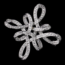 2" Chinese Knot Swirl Twist Brooch Czech Crystal Diamante Pin Vintage Style Rhodium Silver 2024 - buy cheap