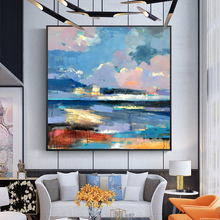 Pintura abstracta al óleo sobre lienzo para decoración del hogar, arte de pared pintado a mano con vista al mar, imágenes de decoración para sala de estar, 100% 2024 - compra barato
