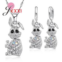 925 Sterling Silver Pendant Necklace Jewelry Set For Women Rabbit Cute CZ Crystal Earrings Bridal Jewelry Set Band Bijoux 2024 - buy cheap