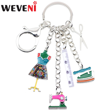 WEVENI Enamel Metal Sewing Machine Tools Scissors Ruler Key Chains Keychains Fashion Jewellry For Women Girls Gift Bag Pendant 2024 - buy cheap