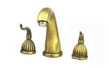 Antique Brass 3 Holes Dual Handles  Copper Water Tap,Deck Mounted, free shipping 2022 - купить недорого
