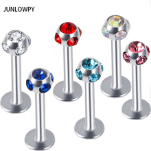 Junlowpy bijuteria de aço inoxidável multi cristal, joia labret de corpo, anel de lábio, piercing, 10 cores 50 tamanhos 2024 - compre barato