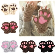 Winter Women Cute Cat Paw Claw Plush Mittens Short Fingerless Finger Half Gloves -Y107 2024 - buy cheap