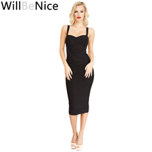 WillBeNice-vestidos negros de media pantorrilla, escote corazón Sexy, tirantes finos, ceñidos, largos, para fiesta, novedad de 2018 2024 - compra barato