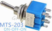 5 шт./лот выключатели света BlueToggle VE068 P5 6-контактный DPDT ON-OFF-ON Mini MTS-203 6A125VAC миниатюрный DL 2024 - купить недорого