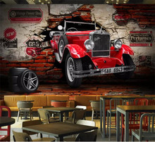 Papel De pared 3D personalizado, murales De coche Retro rojo, para restaurante, cafetería, Bar, KTV, decoración De la pared De Papel De pared 3 D 2024 - compra barato