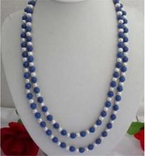 FREE SHIPPING Natural 8mm Egyptian Blue Lapis Lazuli & Real White Pearl Necklace 30" Strand JL 2024 - buy cheap