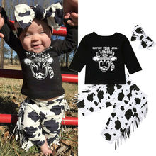 Pudcoco 2019 Autumn Newborn Baby Girl Boy Winter Clothes Cow Long Sleeves T-Shirt Tassels Pants 3PCS Outfits Set 2024 - buy cheap