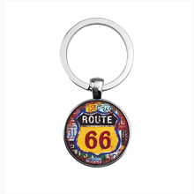 Suteyi Classic Route 66 Symbol Key Chain Silver Plated Color Metal Glass Dome US Car Pattern Keychains Keyring Jewelry 2024 - buy cheap