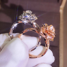 Милое модное кольцо с большим цветком розы, роскошное Женское Обручальное кольцо из розового золота, винтажные вечерние Обручальные кольца для женщин 2024 - купить недорого