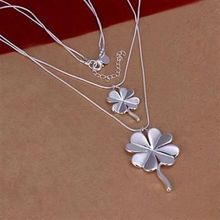 XLN218 Wholesale silver plated Necklace, Factory price 925 stamped fashion jewelry  Double Four-Leaf Clover And Snake /ajxajbea 2024 - buy cheap