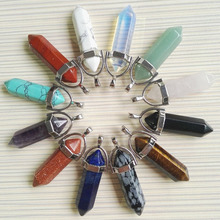 fashion wholesale natural stone 12pcs crystal pillar Pendants & necklaces for making Jewelry Point mixed charm Free shipping 2024 - buy cheap